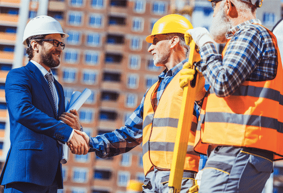 happy construction worker after working with construction bookkeepers